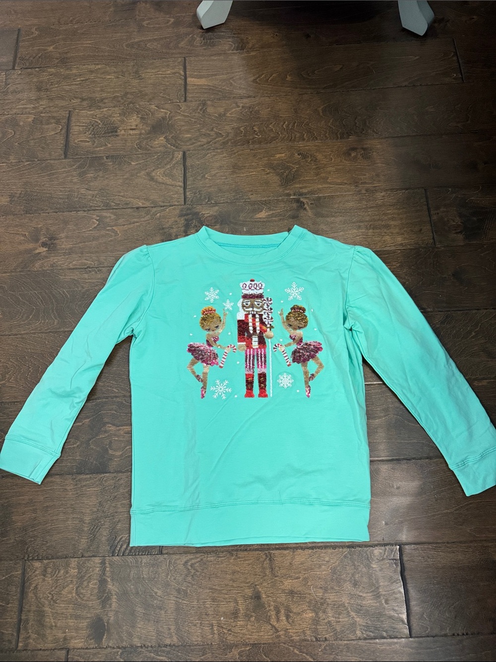 Girls' Aqua Sequin Nutcracker Sweatshirt with Ballerina Accents